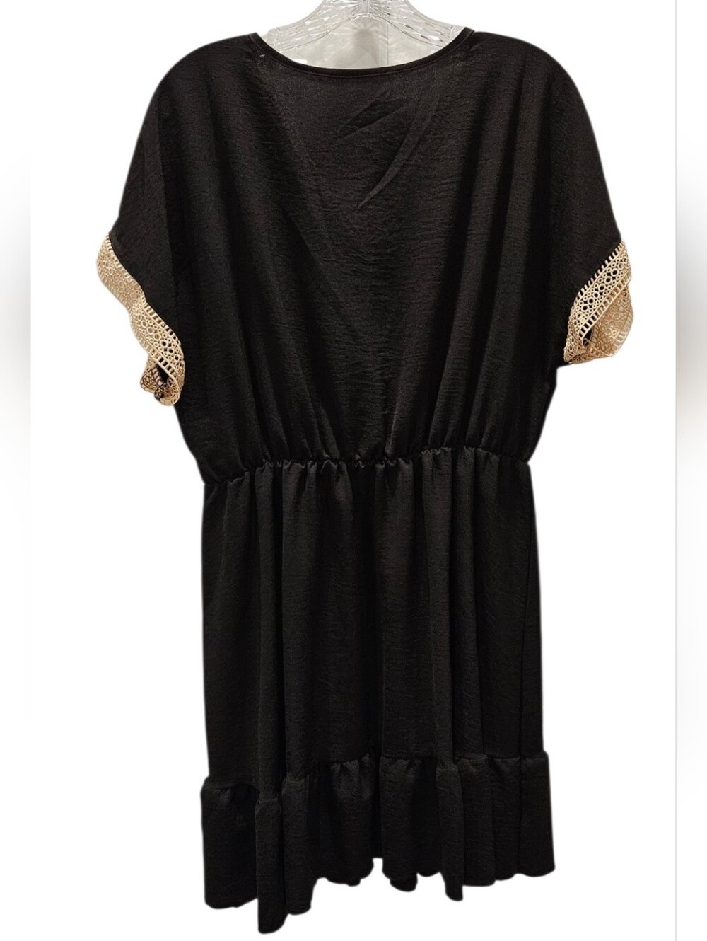 SHEIN Women's XL Black Boho Babydoll Dress with Cream Crochet V-Neck and S/S - Picture 5 of 11